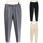 Men Straight Business Casual Suit Pants Lightweight Solid Color Trousers