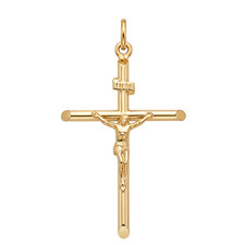 Large 9ct gold Crucifix Cross pendant in jewellery presentation box
