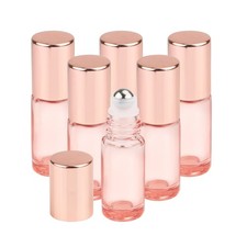 1/6 Oz Pink Glass Roller Bottles, 6 Pack 5ml Roll On Bottles With Rose Gold L...