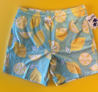 Trunks Surf & Swim Co Men's XL Sano Swim Shorts Lemon Print Mint Green 6.5'' NWT