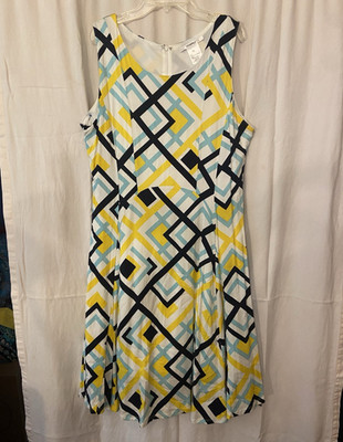 Masseys Womens XL Multicolor Geometric Sleeveless V-Neck A-Line Knee Zip Dress