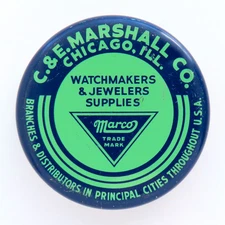 C E Marshall Chicago Illinois Watchmakers Jewelers Tin Vintage Marco Small Round