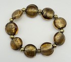 Amber Gold Foil Art Glass Stretch Bracelet Murano Style Statement Beads
