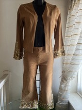 Vintage Suede Light Tan Camel Suits Jacket Trousers Size 42