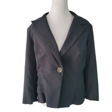 CAbi Size 8 Women's Bossy Peplum One Button Black Blazer 3/4 Sleeve Professional