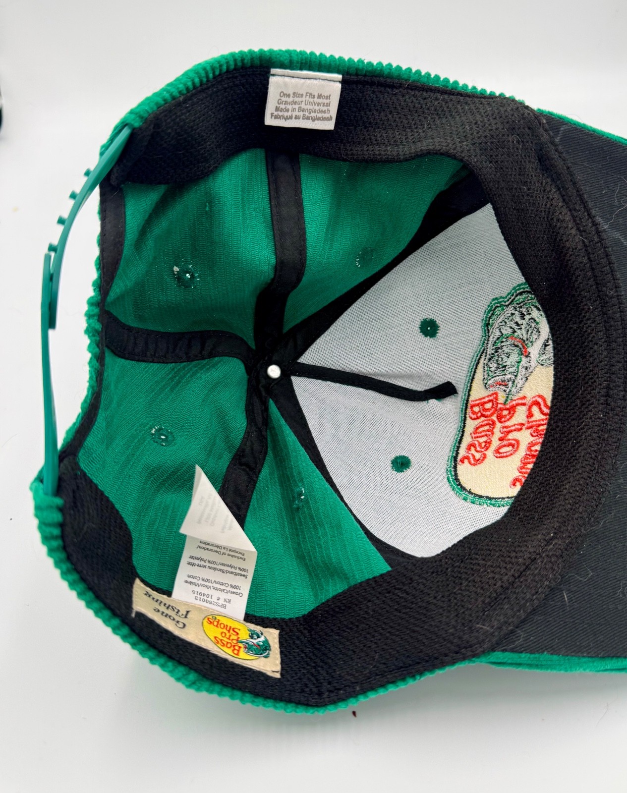 Bass Pro Shops Corduroy Hat Cap GREEN Snapback Trucker Rare Fishing Logo image 3