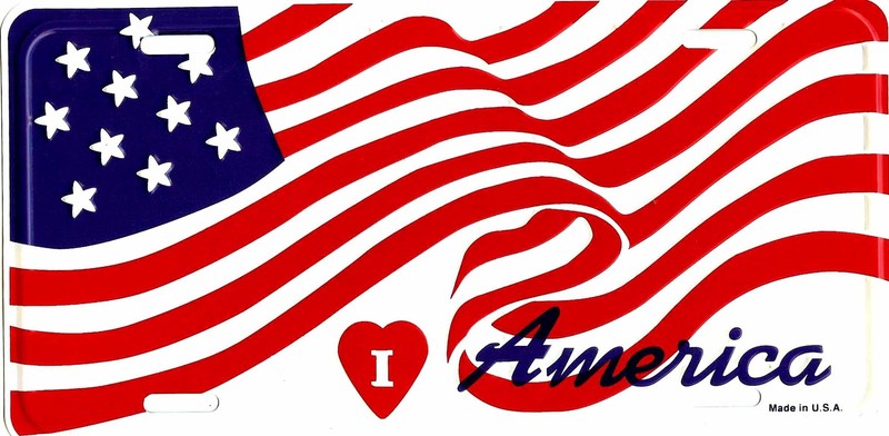 PATRIOTIC I LOVE AMERICA USA EMBOSSED METAL LICENSE PLATE AUTO CAR TAG #416C-00