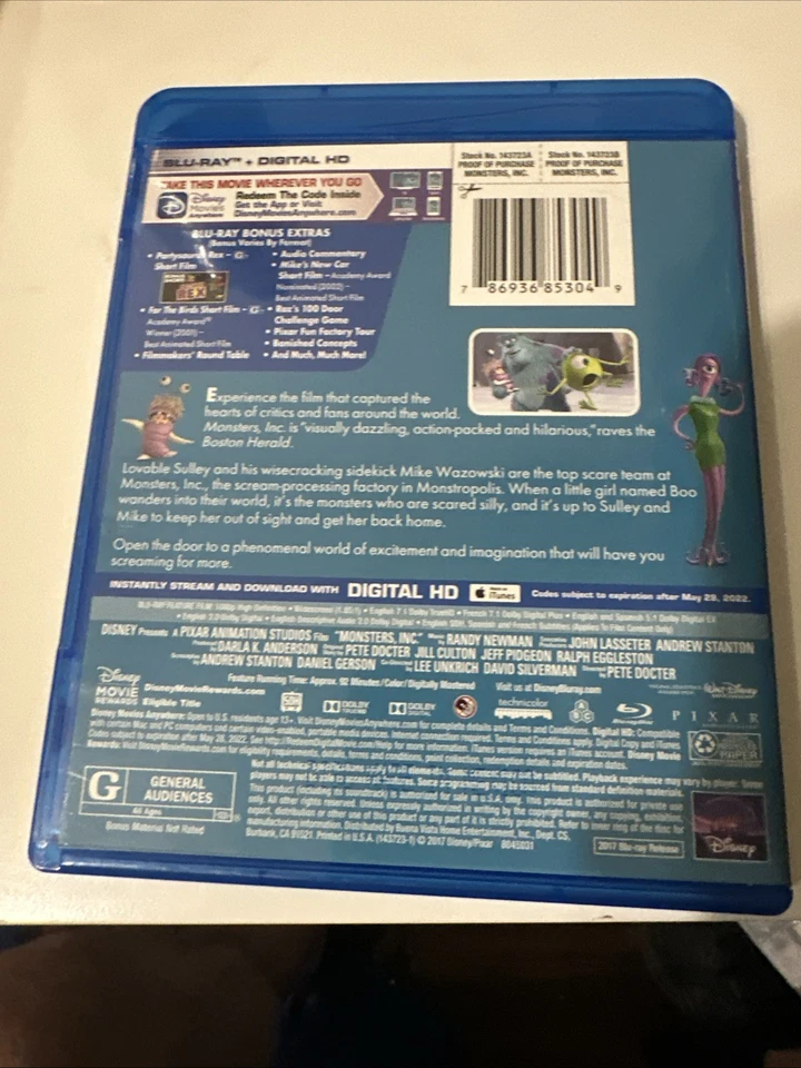Monsters, Inc. (Blu-ray, 2001) - Image 2 of 2