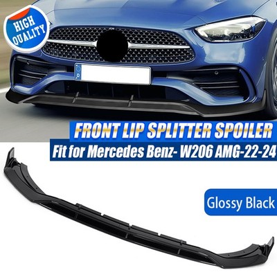 BRS STYLE GLOSS BLACK FRONT BUMPER LIP FOR 22-24 MERCEDES BENZ C CLASS W206 AMG