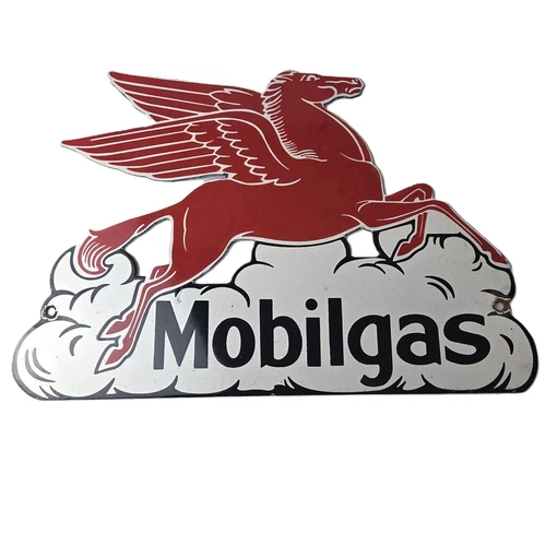 Vintage Mobil Gasoline Sign - Pegasus Motor Oil Gas Pump Station Porcelain Sign