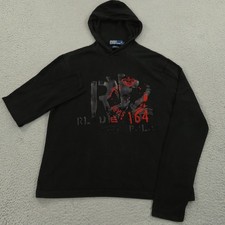 Polo Ralph Lauren Hoodie Women Large Black RL Sport Graphic Crown Print Pullover