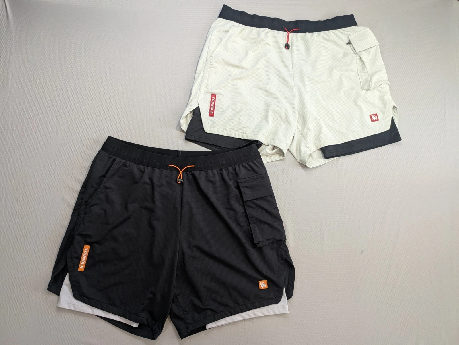 2 YOUNGLA Mens Large Lined Running Shorts 5" Inseam Stretch Performance