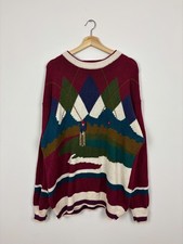 Vintage 1990s Golf Graphic Knit Sweater / Golfing Pullover / Par Four / Size XL
