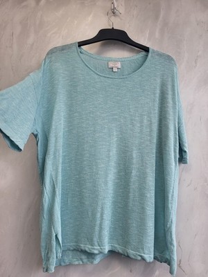 Monsoon Leinenmischung Himmelblau Feinstrick Struktur Kurzarm Bluse Gr.L.PS