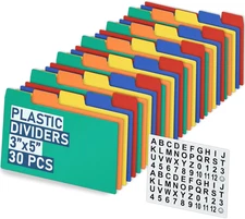 Plastic Index Card Dividers 3X5 Poly Index Card Guides Set with 1/5 Cut Tabs for