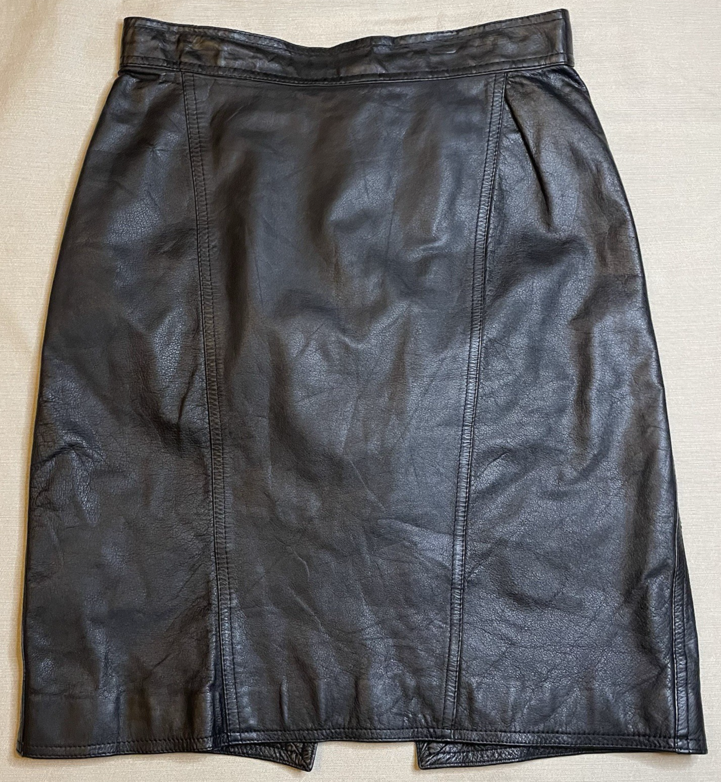 Vintage Perspective Black Leather Skirt Size 11 Made in Korea High Waist Pleated