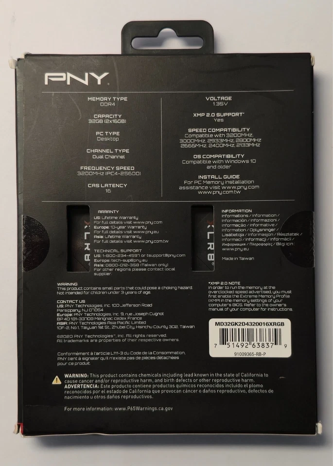 PNY XLR8 RGB 32GB (2x16GB) DDR4 3200MHz PC4-25600-CL16 16GF2X08QFHH36-135-K1-RGB - Image 2 of 4