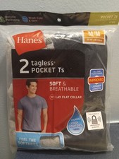  NEW 2pk Hanes Tagless Pocket T's Sz M 38-40" Soft  Breathable, Cool Comfort.