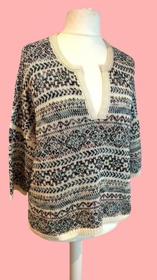 Peruvian Connection Fair Isle Style lässiger Pullover M/L 14/16 künstlerisches Oberteil