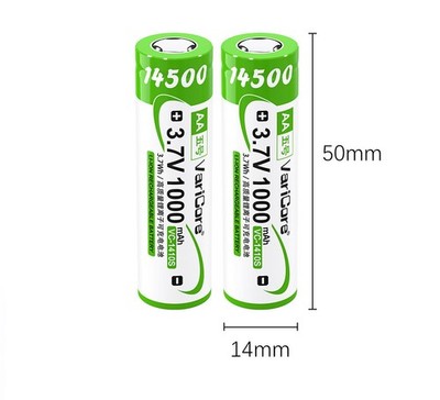 1 2 Stück Typ 14500 Akku 3,7V 1000 mAh Li-Ion AA Größe   Flat Top 50x14mm
