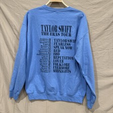 Taylor Swift The Eras Tour Blue Sweatshirt Large 2023 Tour Dates Double Sided