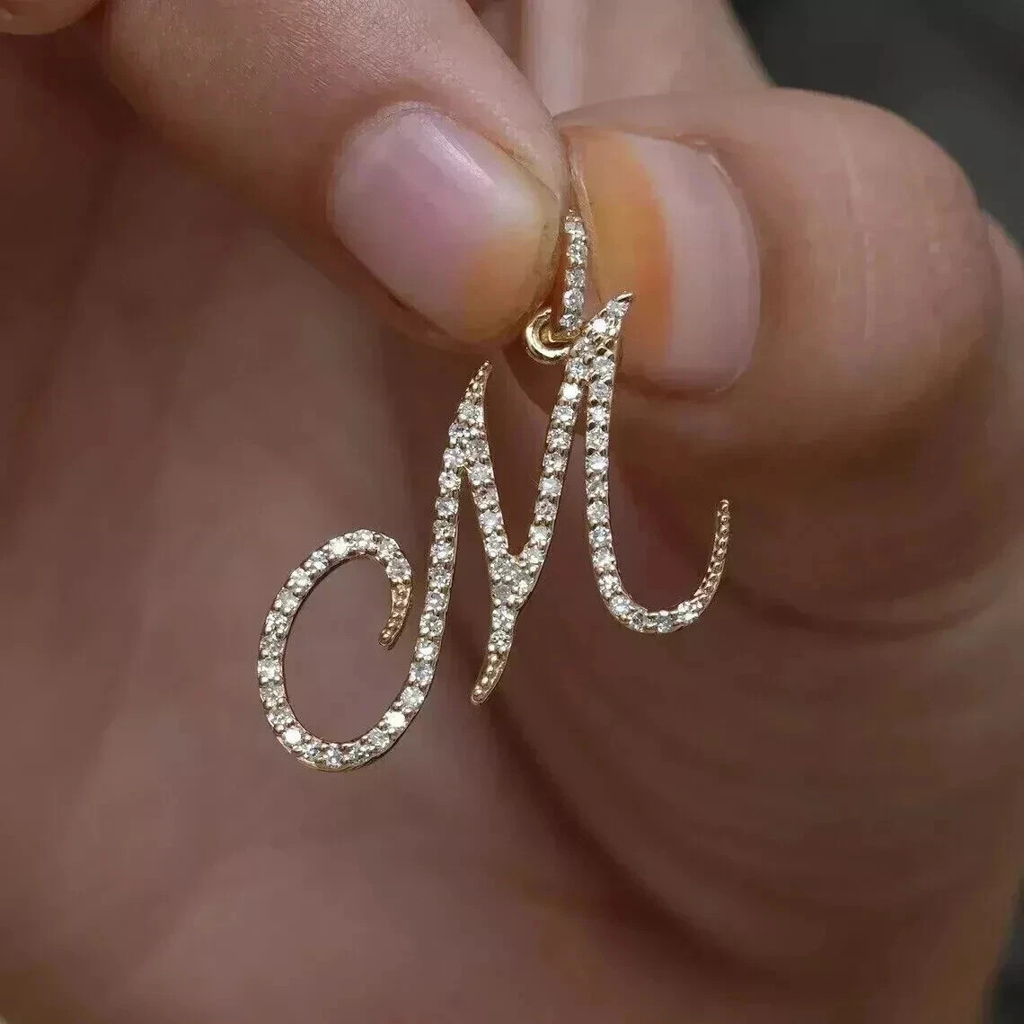 1.20Ct Round Lab Created Diamond M Initial Letter Pendant 14K Yellow Gold Plated