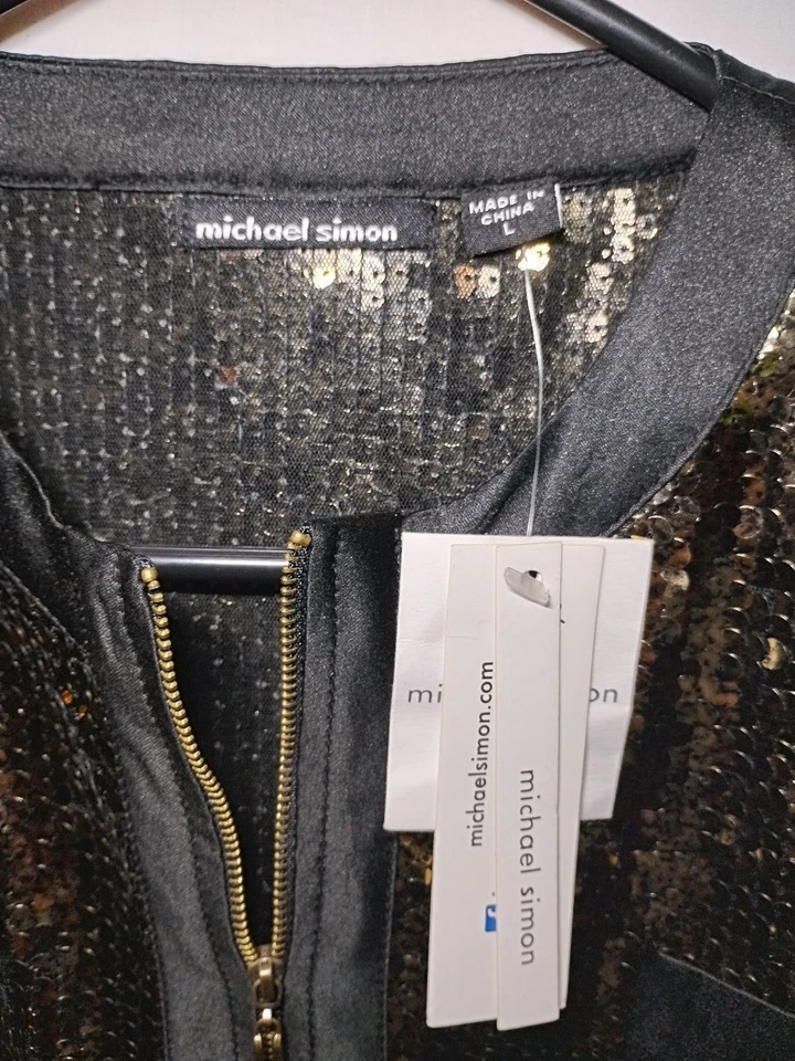 Michael Simon Women’s L Gold Silver Sequin Jacket Blazer NWT Fancy Cocktail - Image 3 of 3