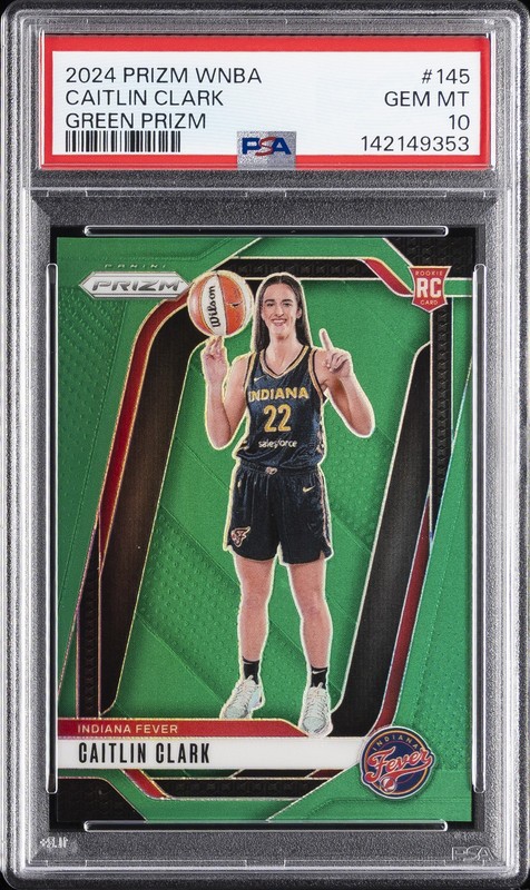 2024 PANINI PRIZM WNBA GREEN PRIZM #145 CAITLIN CLARK PSA 10