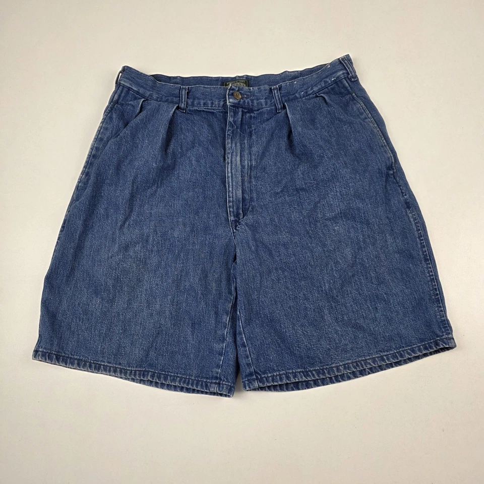 Винтажные мужские шорты Polo Country Ralph Lauren 34 из синей джинсовой ткани со складками сделано в США - Изображение 3 из 4