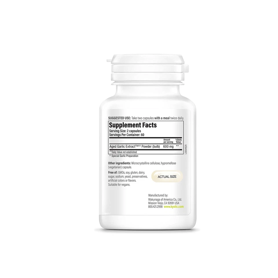 Suplementos de extracto de ajo envejecido Kyolic 100 cápsulas veganas soporte para todo el cuerpo Foto 3 de 4