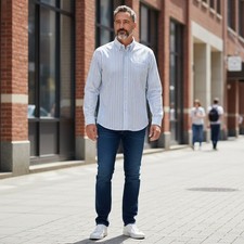TOMMY BAHAMA Men  s 16.5 - 36/37 Light Blue Striped Dress Shirt