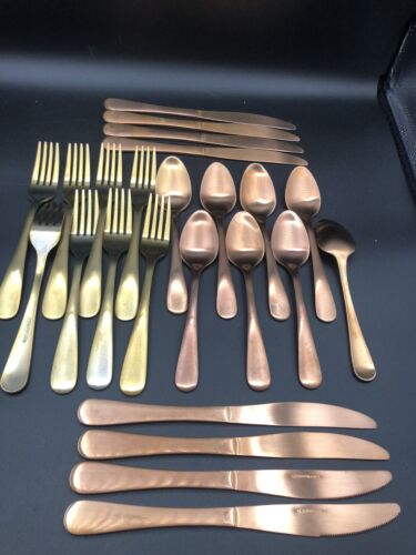 copper satin stainless steal 8 Forks 8 tablespoons and eight butter knives - Picture 1 of 7