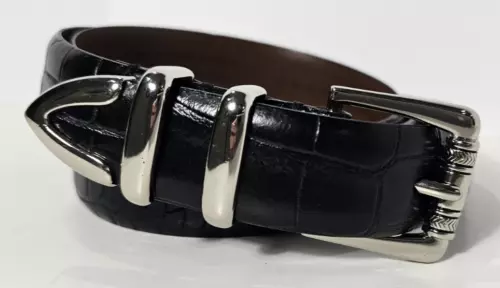 Handmade In Italy 2828 Black Genuine Italian Leather Croc Embossed Belt Men's 44