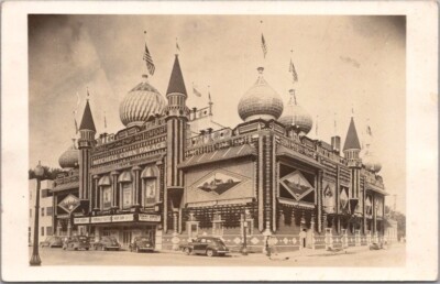 1944 CORN PALACE Mitchell, SD RPPC Photo Postcard ''Tommy Dorsey'' on Marquee