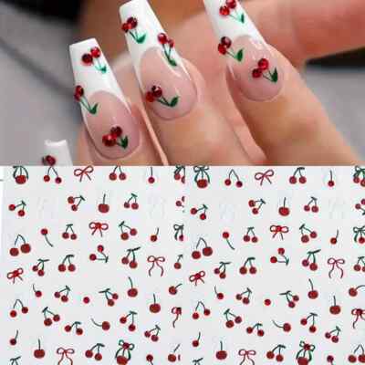 Nail Art Sticker Aufkleber süß kirschrot Edelstein 5D geprägt DIY Nageldesign