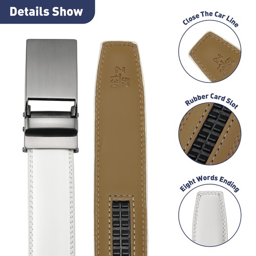 Men's Genuine Leather Ratchet Dress Belt 1 1/8" Wide with Automatic Click Buckle - Picture 46 of 53