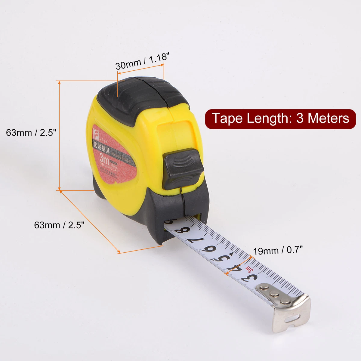 3pcs 10ft/3m Tape Measure, 0.75 Wide Blade with White Coated, Yellow Black | Harfington