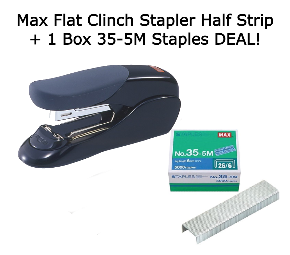 Max Flat Clinch Stapler Half Strip Rubber Grip For 2x2 Coin Flips +1 Box Staples-image