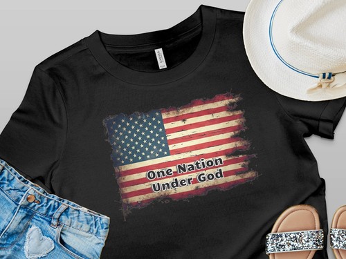 Customizable Distressed Vintage American Flag Design T-Shirts - Picture 9 of 14