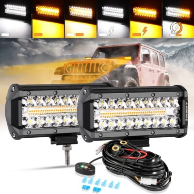 Auxbeam 7'' Inch LED Light Bar Amber White Light Pod 6 Modes Offroad Lighting