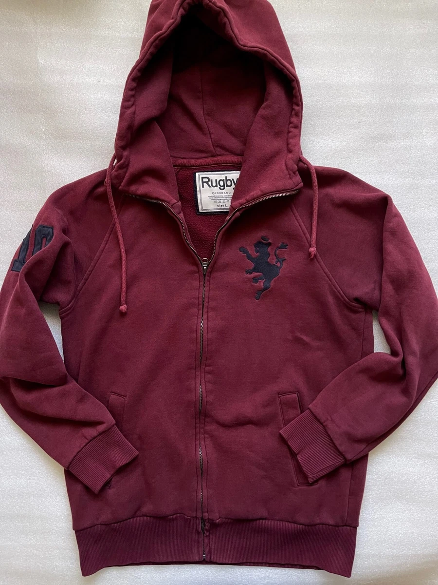 RUGBY GIORDANO, MEN'S L, WINE ZIP FRONT HOODIE SWEATSHIRT, EUC