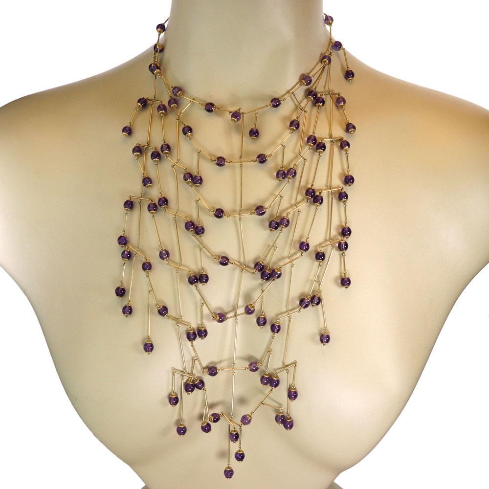 Gucci Italy Amethyst 18k Yellow Gold Festoon Beaded Fancy Drape