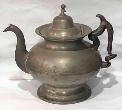 Antique American Pewter Squat Teapot, Roswell Gleason, c. 1840 - Picture 1 of 10