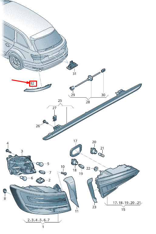 Réflecteur de pare-chocs arrière gauche pour Audi A4 Avant B9 8W9945071