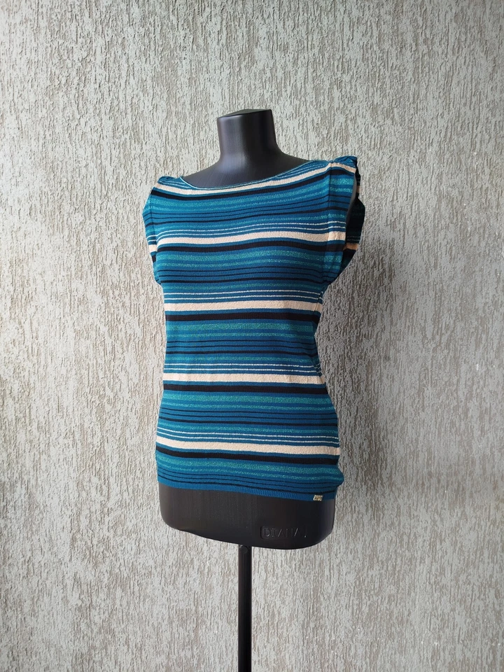 Top Miss Sixty Sin Mangas Espalda Abierta Azul Rayas Viscosa De Colección Y2K 00s Talla L Foto 2 de 4