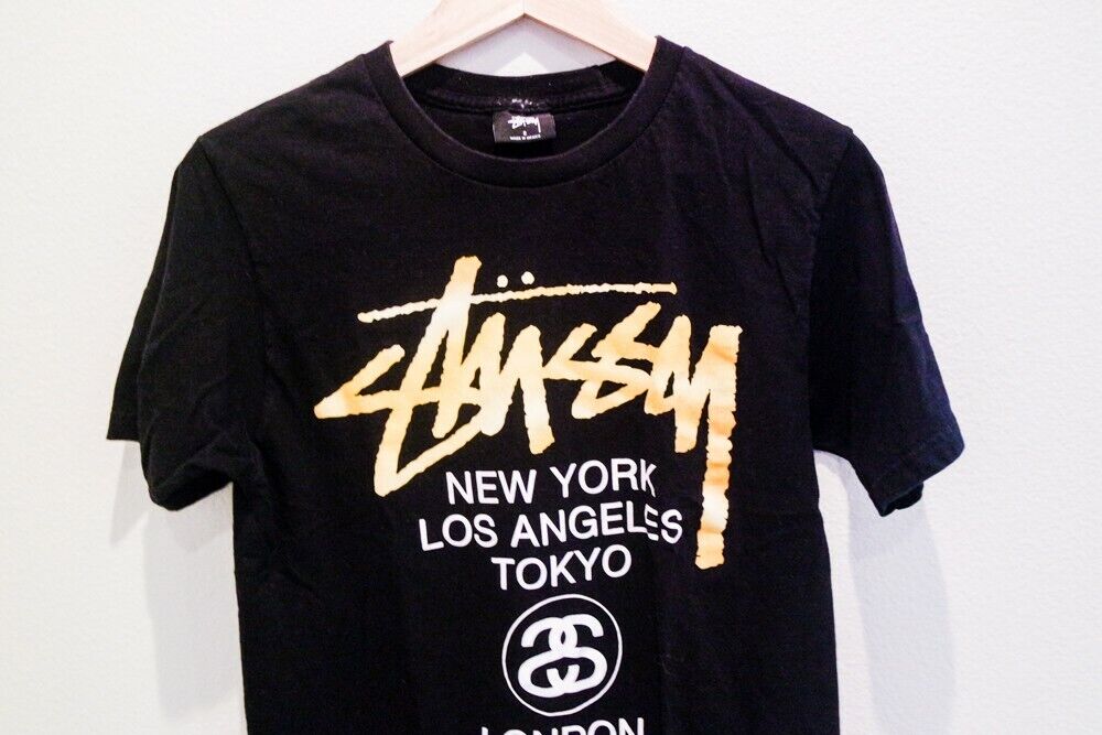 Vintage Stussy Cities World Tour T-Shirt Black NY Paris Vintage Stussy Cities World Tour T-Shirt Black NY Paris