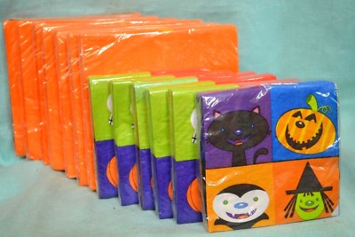 LOT 13 PKS = 250 NAPKINS DINNER Cocktail Halloween BLACK CAT Spider Party WITCH