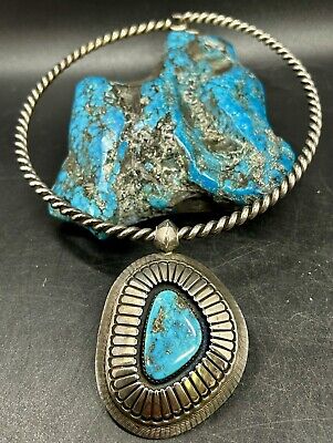 Museum Vintage Navajo Yazzie Turquoise Native American Jewelry Silver Necklace Museum Vintage Navajo Yazzie Turquoise Native American Jewelry Silver Necklace
