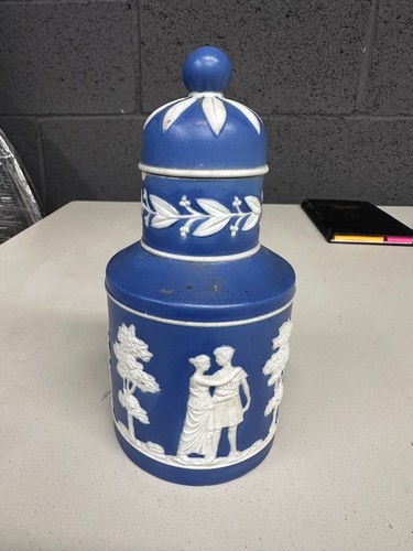 Antike Wedgwood dunkelblau Jasperware Tee Poy Dose Glas Creme Relief