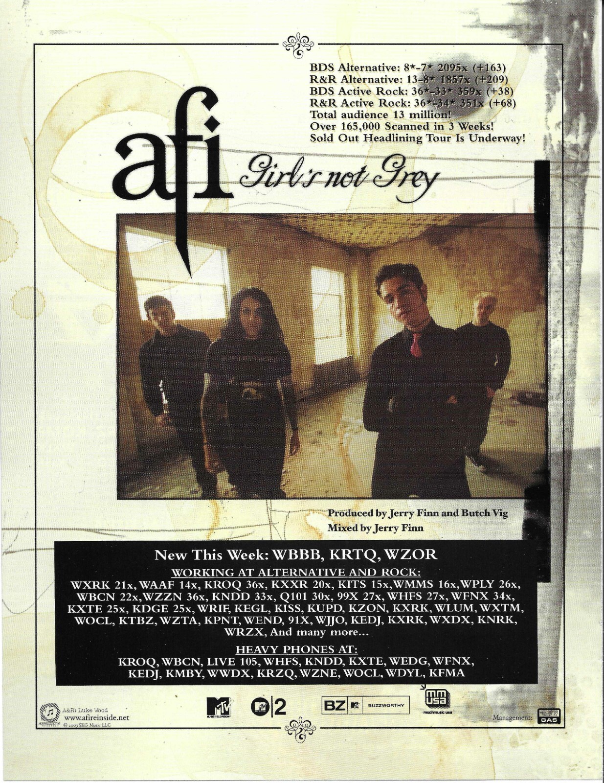 Rare AFI Girl Not Grey 2003 Promo Trade Ad Poster Sing The Sorrow CD 8.5x11 Mint Vintage
